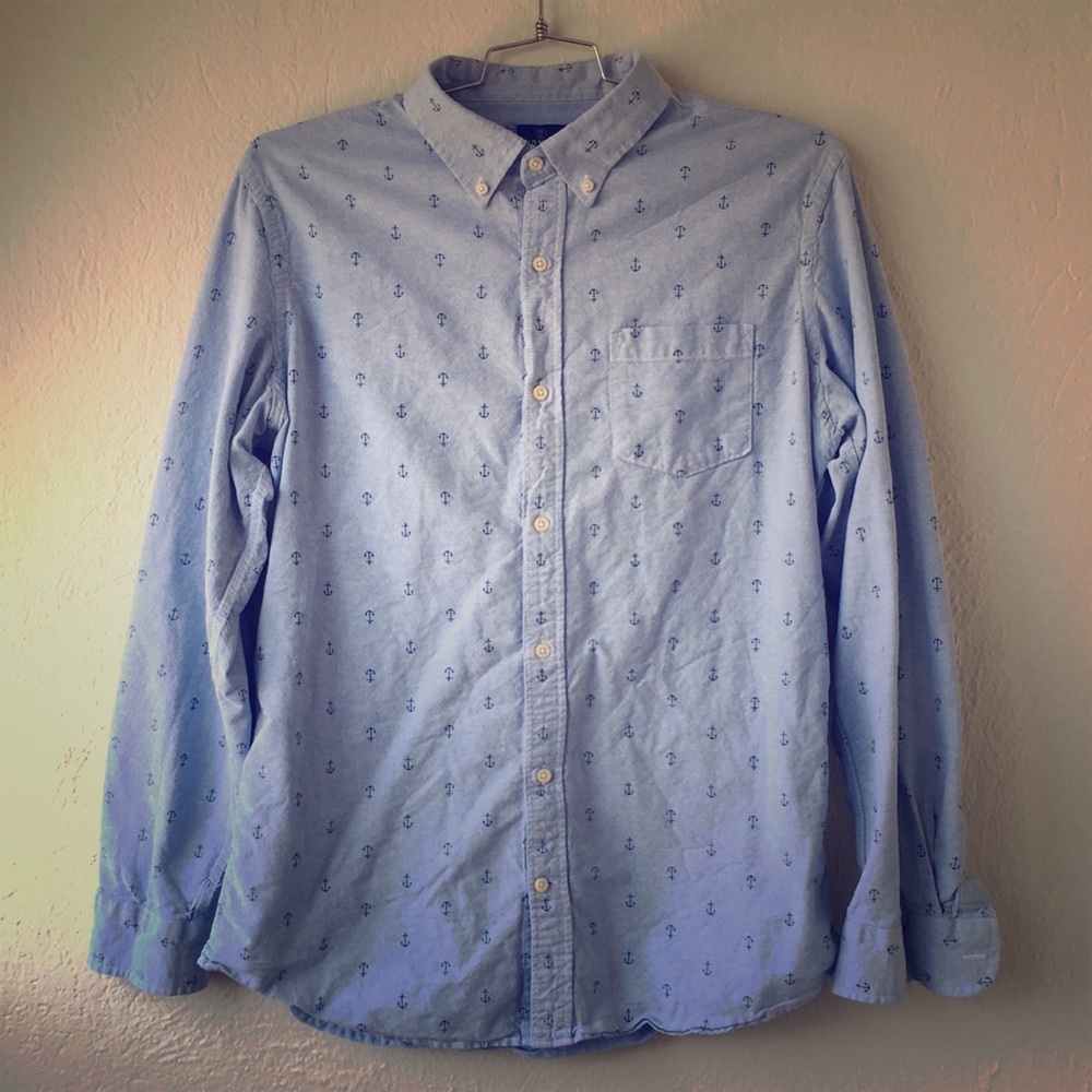 Old Navy Slim Fit Anchor Blue Oxford shirt button